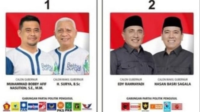 Paslon Gubernur dan Wakil Gubernur Sumut, Bobby Nasution-Surya dan Edy Rahmayadi-Hasan Basri Sagala.