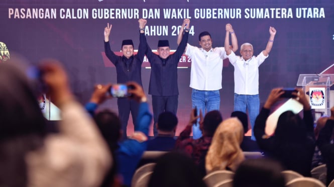 Paslon Gubernur dan Wakil Gubernur Sumut, Edy Rahmayadi-Hasan Basri Sagala dan Bobby Nasution-Surya.