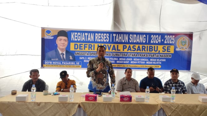 Sekretaris Komisi D DPRD Sumut, Defri Noval Pasaribu, saat menggelar reses di Kecamatan Medan Johor, Kota Medan.