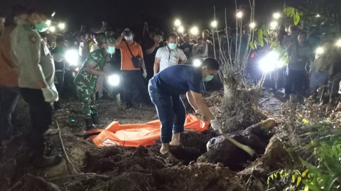 Petugas evakuasi jasad wanita yang terkubur tak wajar di perkebunan sawit di Labusel.