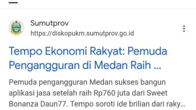 Website Diskopukm Sumut, yang sempat direstas.