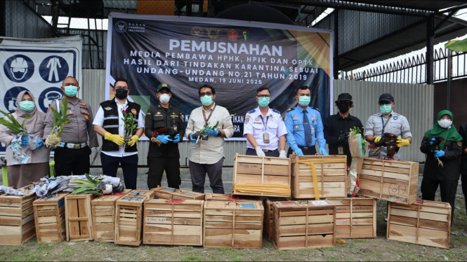 Karantina Sumut musnahkan ratusan komoditas ilegal.