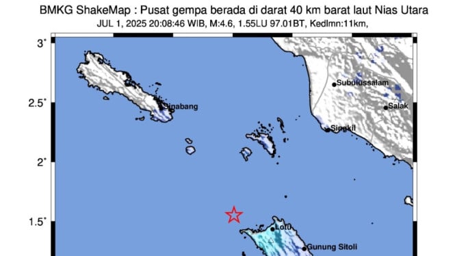 Gempabumi guncang Kabupaten Nias Utara.