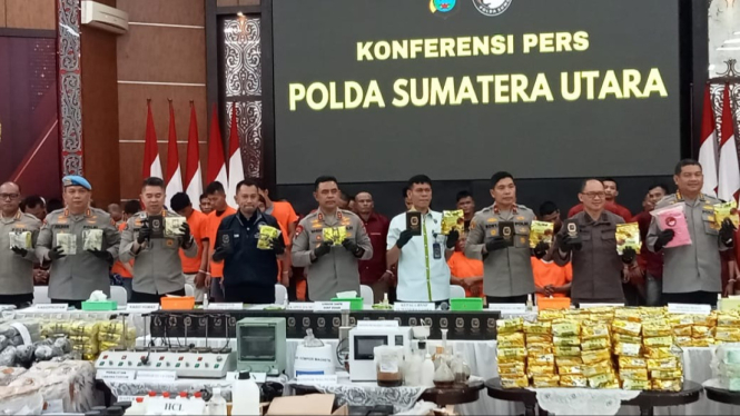 Konfrensi pers pengungkapan kasus narkotika di Polda Sumut.