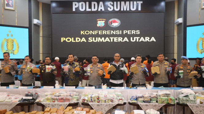 Polda Sumut gelar konferensi pers pengungkapan kasus narkoba.