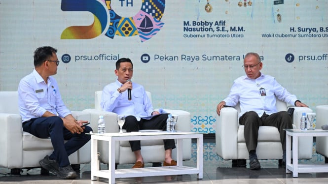 Konferensi pers persiapan PRSU ke-50 di Panggung Keong, Gedung PRSU, Kota Medan.