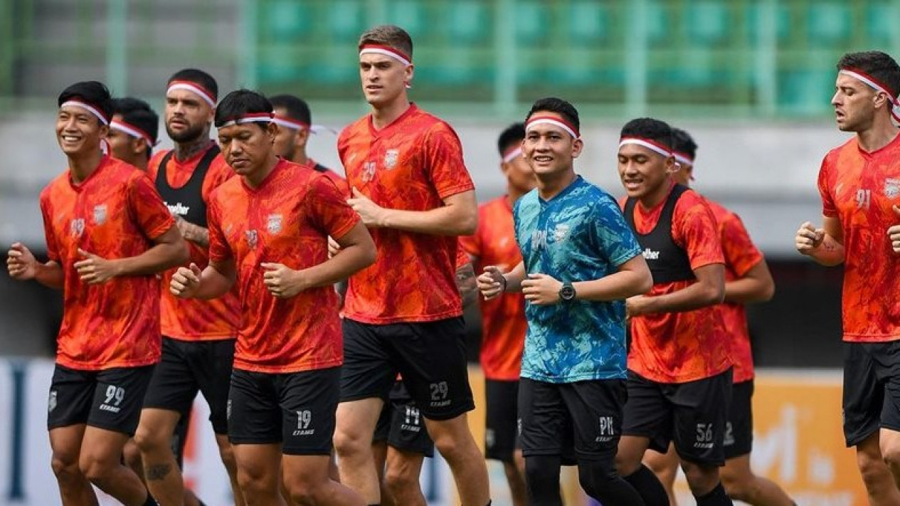 Pemain Borneo FC tengah persiapan latihan jelang lawan Bhayangkara FC.