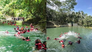 Aktifitas wisatawan di Citumang Body Rafting.