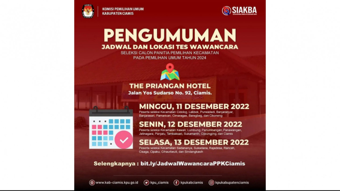 Infografik pengumuman jadwal & lokasi tes wawancara PPK.