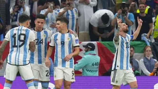 Selebrasi Timnas Argentina saat memenangkan Piala Dunia Qatar 2022.