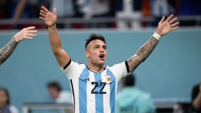 Lautaro Martinez saat bermain di Timnas Argentina pada Piala Dunia.