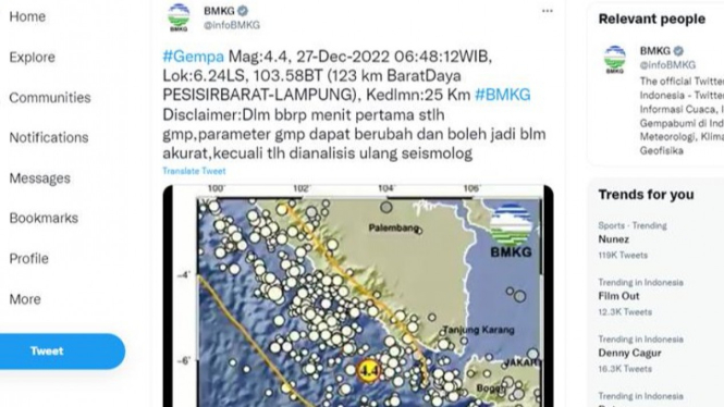 BMKG ShakeMaps: Gempa Pesisir Barat, Lampung.