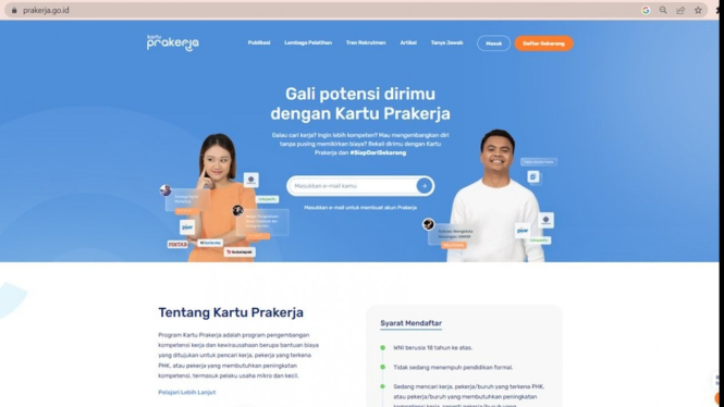 Website pendaftaran Kartu Prakerja 2023.