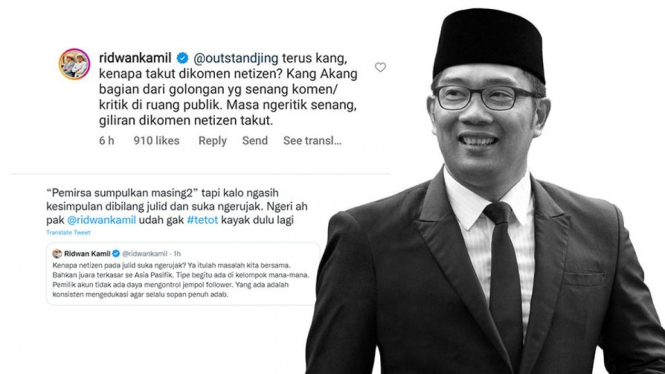 Tangkapan layar komentar Ridwan Kamil yang trending di Twitter.