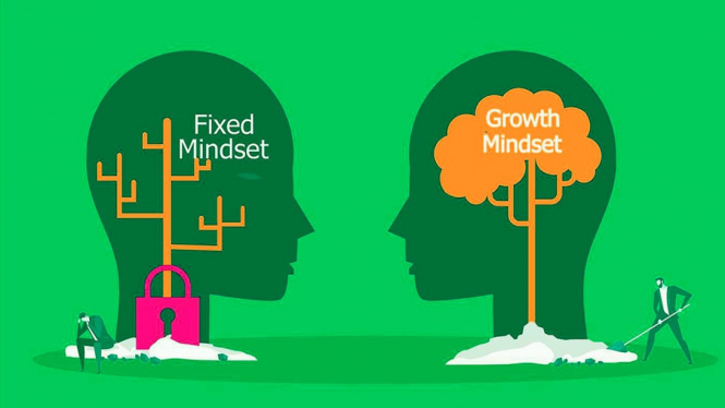 Ilustrasi growth mindset dan fixed mindset.