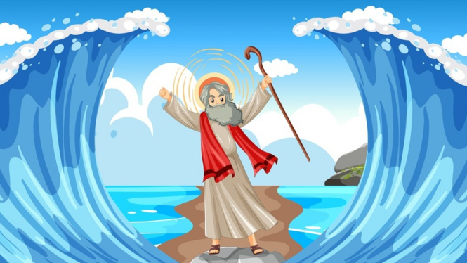 Ilustrasi Nabi Musa membelah lautan.