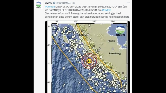 Gempa Terkini Magnitudo 4,5 Guncang Wilayah Perairan Maluku.