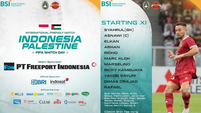 Starting XI Timnas Indonesia vs Palestina.