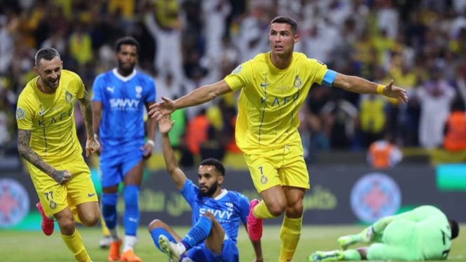 Cristiano Ronaldo saat pertandingan Al Nassr vs Al Hilal.