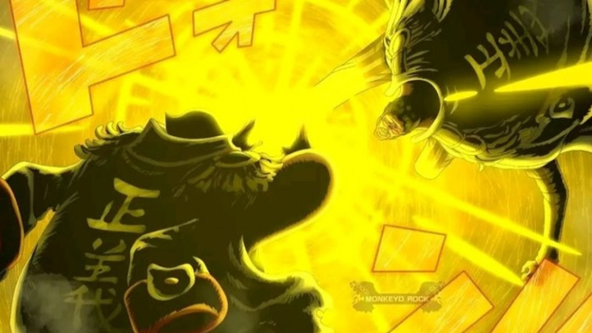 Sentomaru vs Kizaru dalam One Piece chapter 1091.