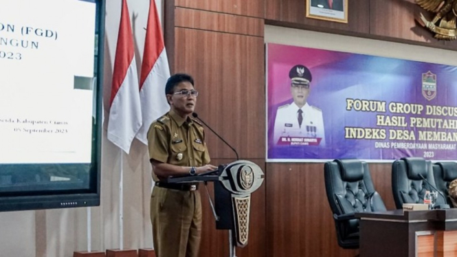 Sambutan Bupati Ciamis pada FGD hasil pemutakhiran IDM.