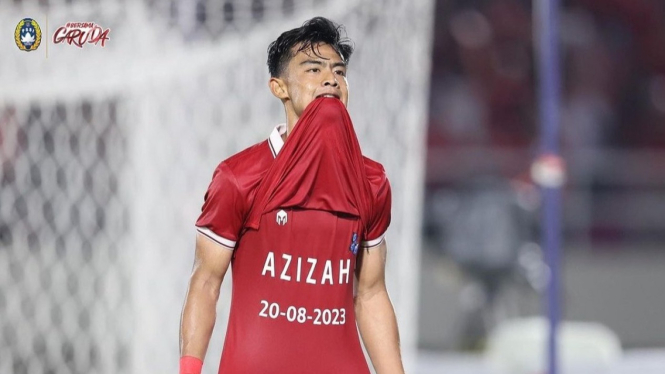 Selebrasi Pratama Arhan untuk Azizah saay Indonesia vs Turkmenistan.