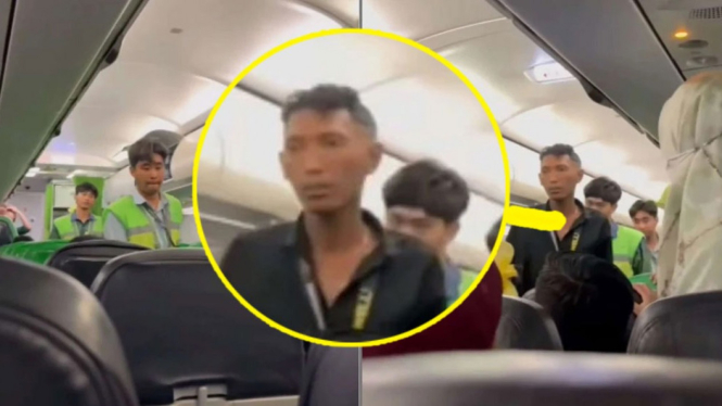 Viral Video Pria Merokok di Pesawat Citilink dikawal petugas.