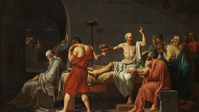 Ilustrasi Kematian Socrates (1787), lukisan Jacques-Louis David.