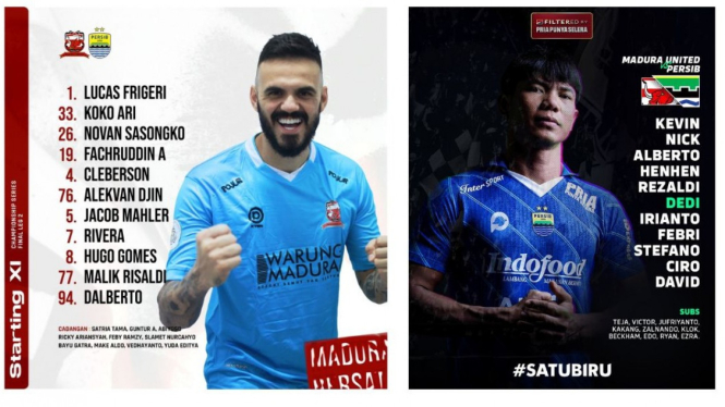 Starting XI Madura United vs Persib Bandung.