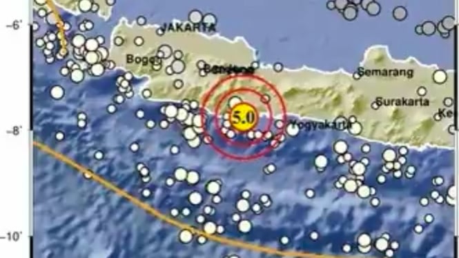 Gempa bumi Pangandaran dengan kekuatan 5.0 magnitudo.