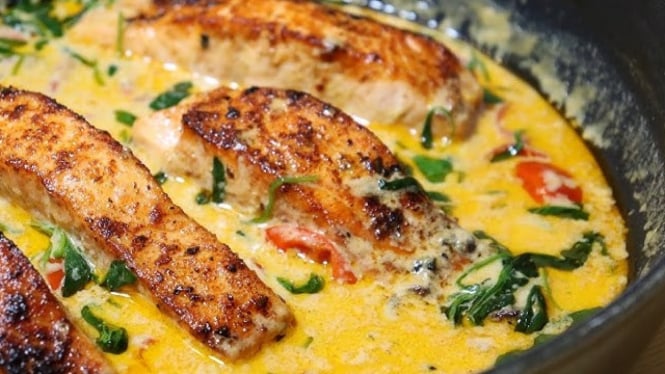 Resep Salmon Creamy Garlic yang Lezat.