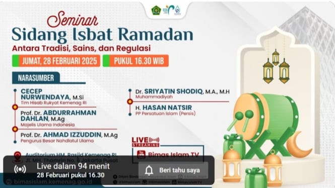 Cara Nonton dan Link Live Streaming Sidang Isbat 1 Ramadan 1446 H.