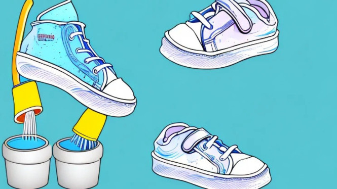ilustrasi membersihkan dan mencuci sepatu anak