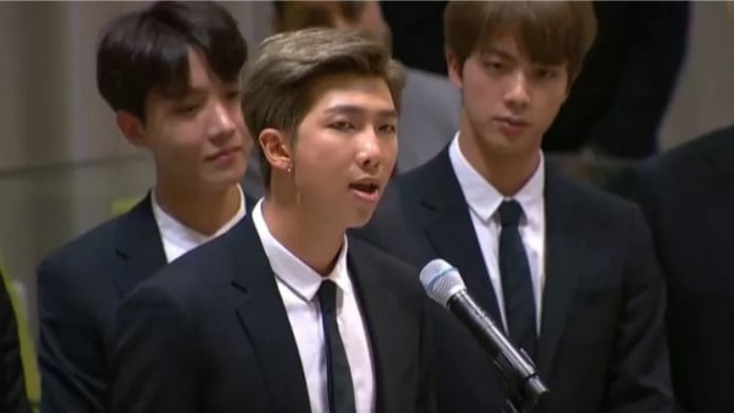BTS saat menyampaikan pidato di Sidang Umum PBB