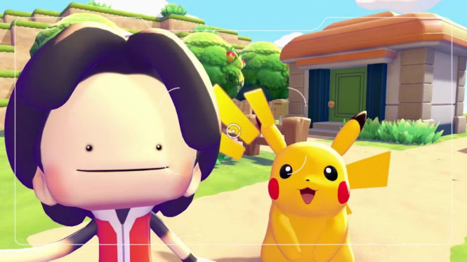Player saat melakukan swafoto dalam game Pokémon Pokopia