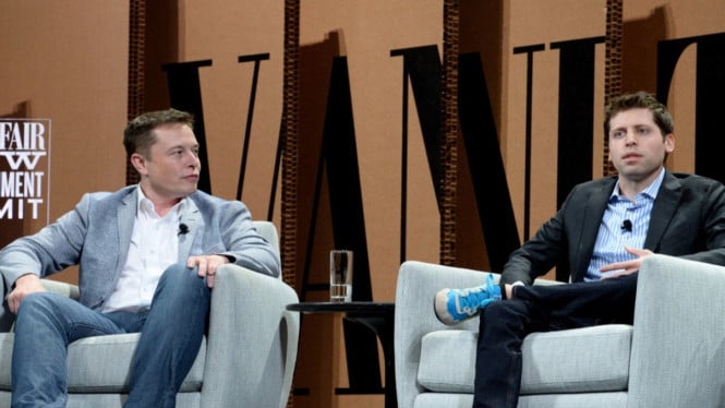 Elon Musk dan Sam Altman saat menghadiri sebuah konferensi Vanity Fair pada tahun 2015.