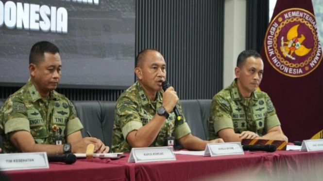 Pihak Kemhan dalam Konferensi Pers di Kantor Kemhan Jakarta