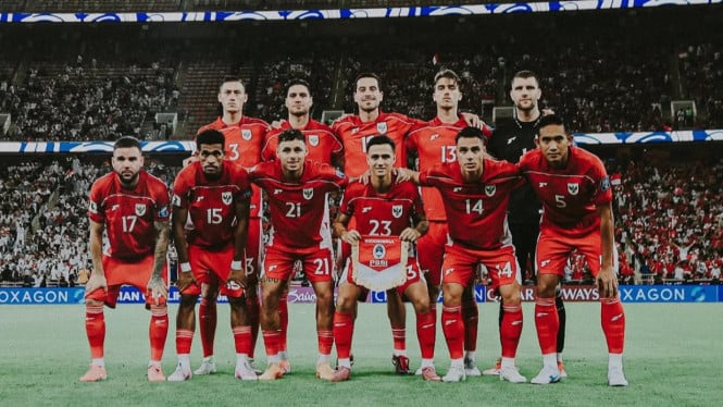 Skuad Timnas Indonesia berpose sebelum laga.