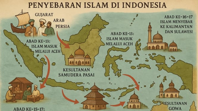 Image AI peta penyebaran Islam di Indonesia