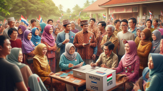 Ilustrasi masyarakat mengikuti pemilu.