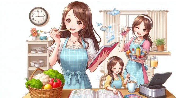 Ilustrasi kesibukan seorang ibu rumah tangga.