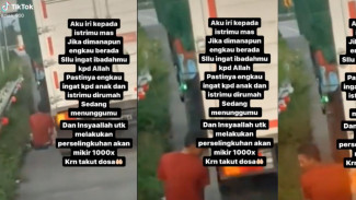 Viral! Seorang Pria Berbaju Merah Salat di Samping Truk