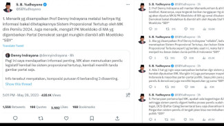 Cuitan SBY Terhadap Cuitan Denny Indrayana Tentang Sistem Pemilu Tertutup