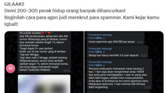 Agen Judi Online Rekrut Spammer dengan Gaji Rp. 300 Per Pesan