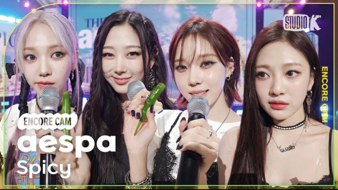 aespa makan cabe pedas di encore Music Bank