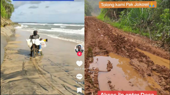 Akses Jalan Rusak Parah, Terpaksa Warga Lewat Tepian Laut