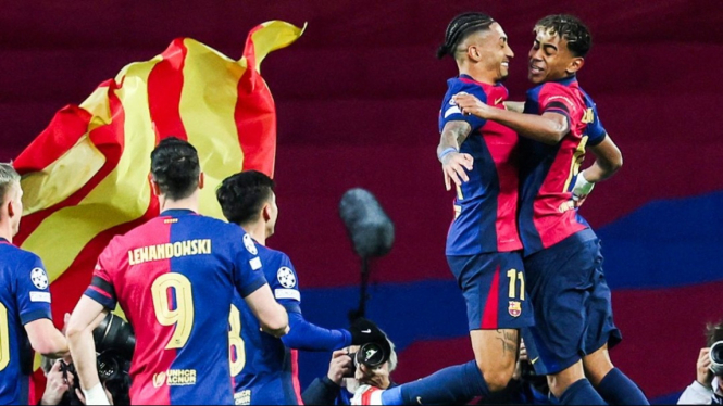 Kegembiraan pemain Barcelona