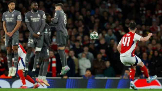 Gol Declan Rice, Arsenal 3-0 Real Madrid, April 2025