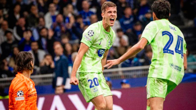 Selebrasi gol pemain Barcelona ke gawang Inter Milan
