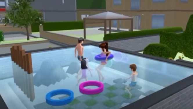 Bikin Kolam Renang Transparan di Game Sakura School Simulator.
